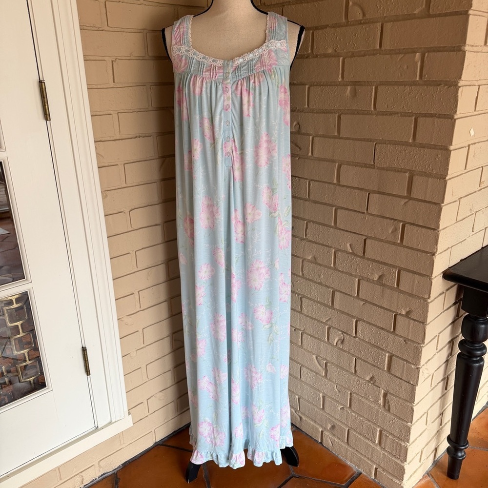 Eileen West Women's Long Floral Nightgown Lace Trim Modal Traditional Classic S